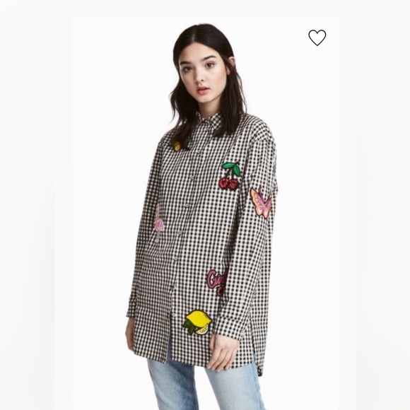 H&M Long sleeve checked cotton shirt with embroidered Size 4 - Picture 2 of 12